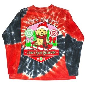 Simply Southern Red Blue Tie Dye Long Sleeve Christmas Dog Long Sleeve Shirt YS
